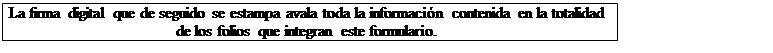 Cuadro de texto: La firma digital que de seguido se estampa avala toda la información contenida en la totalidad de los folios que integran este formulario.